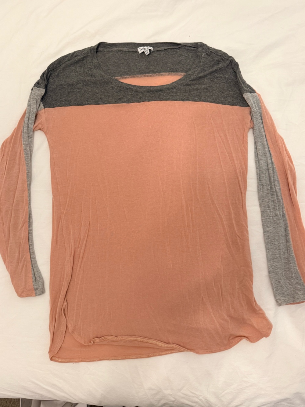 Splendid Two-Tone Peach and Gray Long Sleeve Top